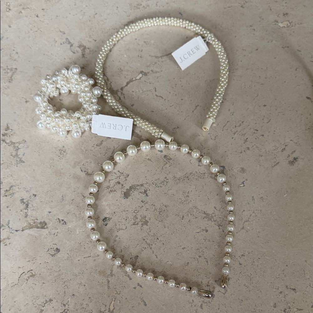 NWT J.Crew Classic Cream White Pearl Headband Scrunchie Hair Collection
